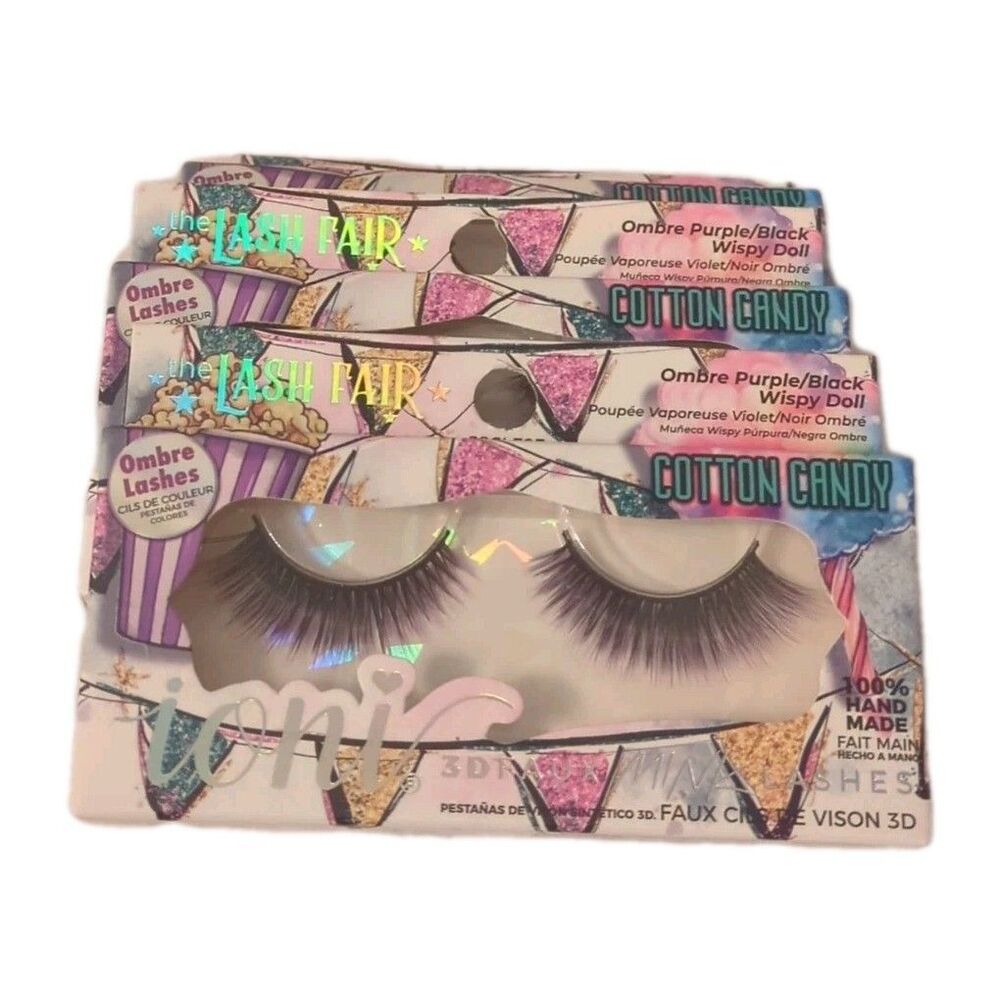 (3 Sets) ioni Lash Fair COTTON CANDY 3D Faux Mink Lashes OMBRE Purple / Black - Picture 5 of 10